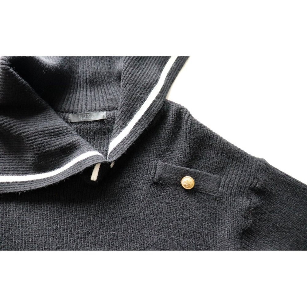 So Fen Womens Medium Black Pullover Sweater Split Shawl Collar Ribbed Knit Shirt - Picture 2 of 6